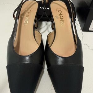 CHANEL Black Slingback Heels Black on Black size 39